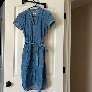 Old Navy Chambray Button Up Dress with Waist Tie - Size Small
